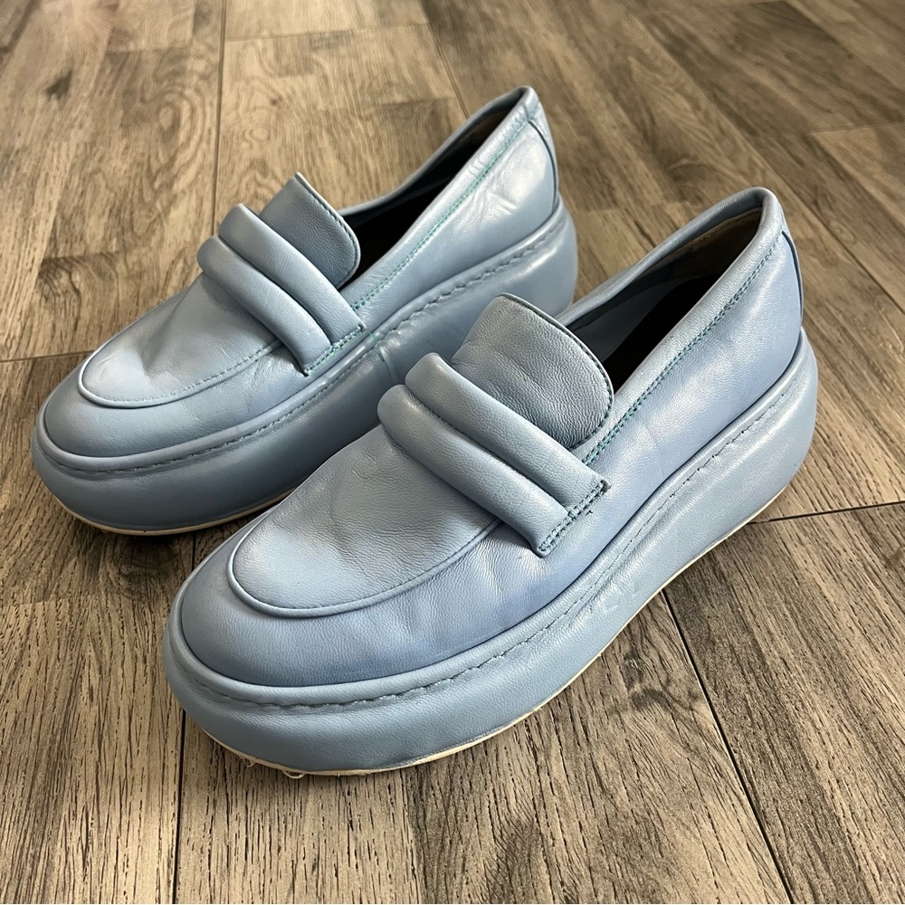 Camper Light Blue Leather Platform Loafers